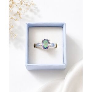 Mystic Topaz Oval Stone Ring Size 7 Rainbow Iridescent Fairycore Jewelry